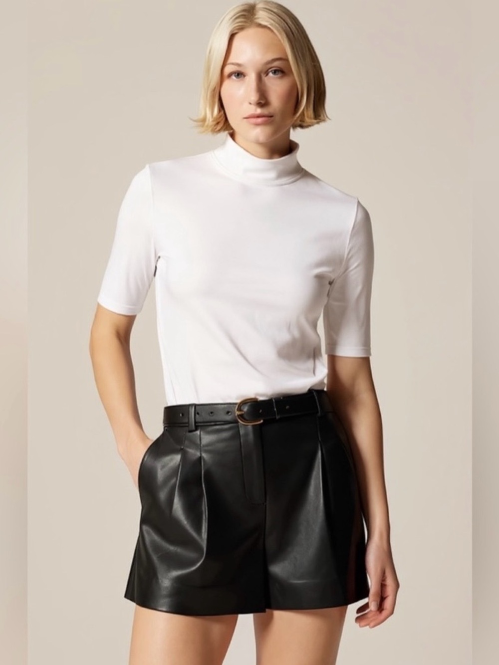 NWT J. Crew Stretch Cotton-blend Mockneck Elbow-sleeve T-shirt Ivory